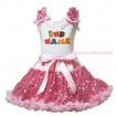 Personalize Custom White Tank Top Light Pink Sequins Ruffles Light Pink Bows & Birthday Baby Name & Bling Light Pink Sequins Pettiskirt MG1747